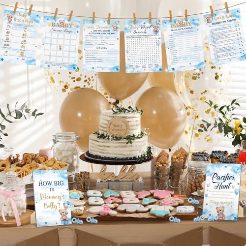 Sherr 424 Pcs Baby Shower Pacifier Hunt Games Blue Bear - Image 5