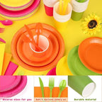 durony 350 Pieces Neon Party Supplies Paper Plates Serve 50 Guests 7 Inch 9 Inch Dinner Plates Napkins Paper Cups Cutlery Bright Color Disposable Glow Party Tableware for Fiesta Neon Birthday - Image 3