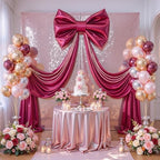 Giant Burgundy Bow for Backdrop 80x24 Inches Large Satin Ribbon Bow Wall Decor for Wedding Birthday Baby Shower Party Photo Booth, Washable Reusable Big Bow for Nursery Bedroom Door Hanging Decoration - Image 2