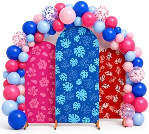 Cinrobiye 50PCS Tropical Summer Arch Backdrop Cover Set for 4FT 5FT 6FT Round Stands, Spandex Hawaii Party Backgrounds with Balloon, Beach Birthday, Pool Party, Hawaiian Luau Photo Booth Decor by Cinrobiye
