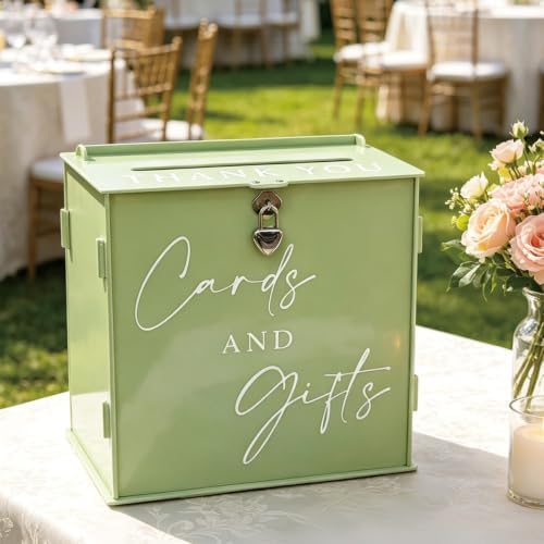 Acrylic Card Box with Lock & Slot, Sage Green Money Gift Card Box for Wedding Reception, Cash Envelope Box Ideal for Graduation Bridal Baby Shower Engagement & Anniversary Party Supplies by SOFARKKTPARTYCARDBOX