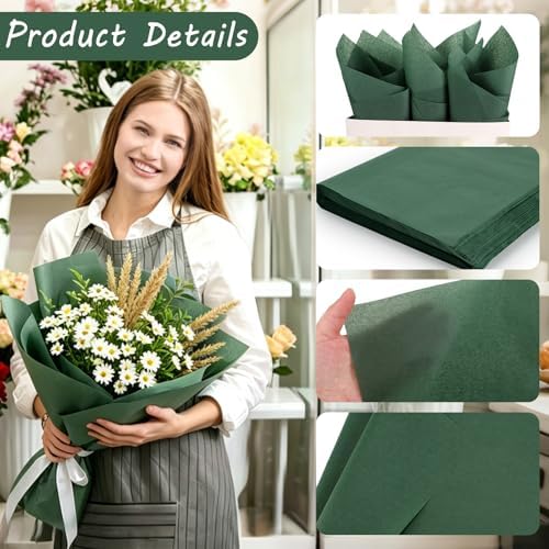 500 Sheets Forest Green Tissue Paper Bulk, Simetufy Green Wrapping Tissue Paper for Spring Home Party Bridal Shower Baby Shower Holidays Gift Wrapping Supplies, 14'' x 20'' - Image 3