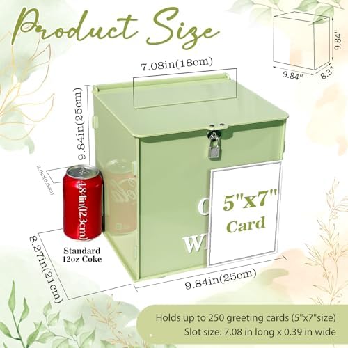 AerWo Sage Green Wedding Card Box, Acrylic Gift Card Box for Wedding Decor - Image 2