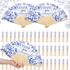 Wenqik 100Set Blue Floral Handheld Folding Fans,Wedding Paper Fan for Guest by Wenqik