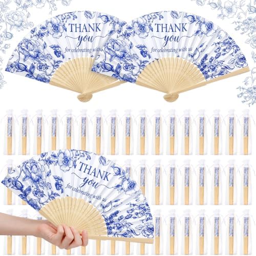 Wenqik 100Set Blue Floral Handheld Folding Fans,Wedding Paper Fan for Guest by Wenqik