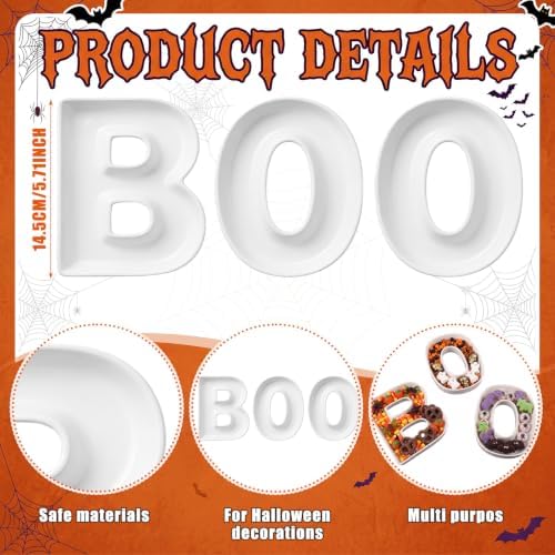 SiliFine 3 Pcs Boo Letter Charcuterie Boards Halloween Ceramics Fillable Letters Box Small White Boo Reusable Alphabet Food Serving Tray Platter for Candy Gift Halloween Party Decoration - Image 2