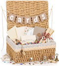 Gerrii Wedding Party Decoration 12 x 9.4 x 5.3 in Large Wicker Storage Basket with Lid Wedding Card Box and Card Banner Set Money Envelope Box Gift for Baby Shower Favor Supplies(Khaki) by Gerrii
