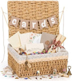 Gerrii Wedding Party Decoration 12 x 9.4 x 5.3 in Large Wicker Storage Basket with Lid Wedding Card Box and Card Banner Set Money Envelope Box Gift for Baby Shower Favor Supplies(Khaki) by Gerrii