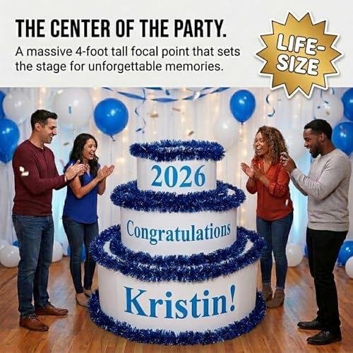 Anderson's White & Blue Personalized Pop-Out Cake, Life-Size Surprise Prop for Graduation, Retirement, Birthday, Engagement, Corporate Events – Custom Name, DIY Kit, Photo-Ready Reveal - Image 4