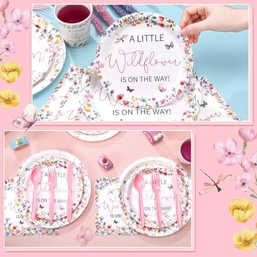 Dandat 350 Pcs Baby Shower Set, Wildflower, Pink - Image 5