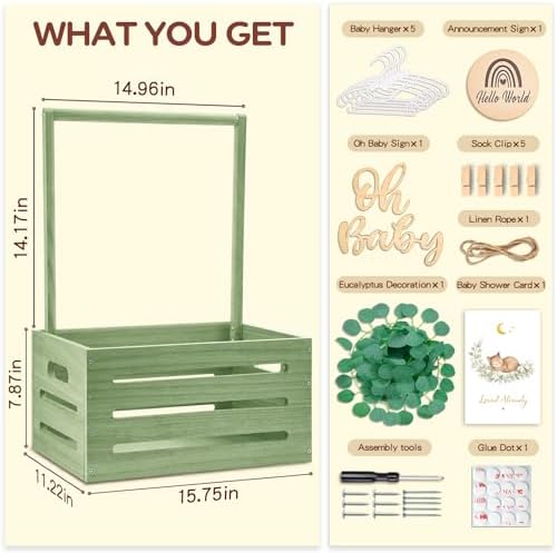 Giftacity Wooden Baby Shower Crate, Large Green Personalized Gift Basket - Image 3