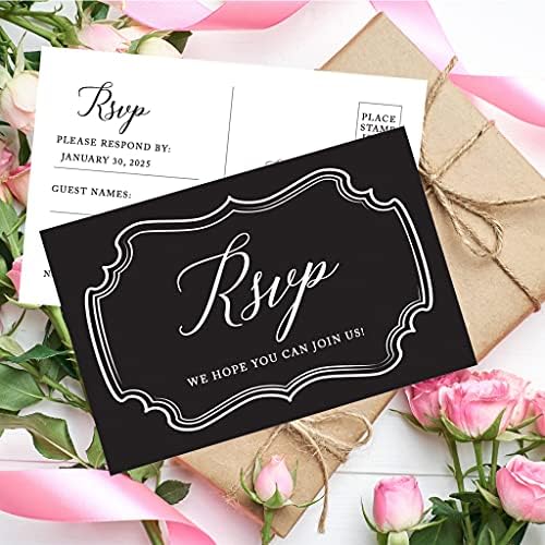 Andaz Press 56-Pack Personalized RSVP Postcards for Wedding Art Deco Cardstock Response Reply Cards for Bridal Shower Baby Shower Birthday Event Custom Date and Return Address 4 x 6-Inch - Image 3