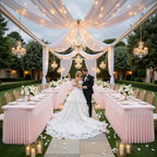 Baby Pink Table Cloth for 8 Foot Rectangle Tables Fitted Stretch Spandex Table Cover with Skirt 8ft Baby Shower Birthday Party Banquet Ruffle Tablecloth Wedding Table Cloths Desk Skirt, 6 Pack - Image 6