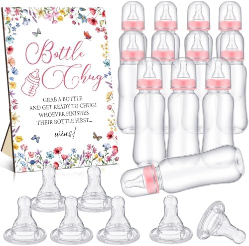 Trelaco 12 Pcs Wildflower Baby Shower Games Bottle Chug Wooden Sign Set by TrelaCo