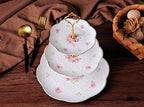 Jusalpha Embossed 3-tier Ceramic Cake Stand- Cupcake Stand with Golden Rim - Image 2