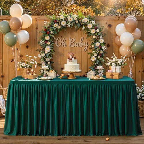 Wish Care Hunter Green Polyester Table Clothes for 4 Foot Rectangle Tables, Wrinkle Free Fitted Table Cover with Pleated Ruffle Table Skirt for Birthday Party Wedding Trade Show Event Display - Image 5