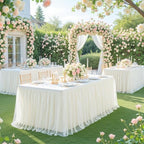 2 Pack Ivory Tablecloths for 8 Foot Rectangle Tables Ivory Table Cloth Rectangle Tulle Tablecloth 8ft Cream Stretch Spandex Table Covers for Wedding Baby Shower Birthday Party Banquet Desk Table Skirt - Image 3