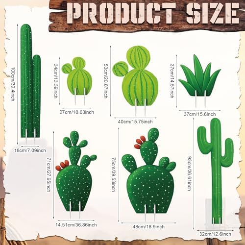 7 Pcs Large Cactus Yard Stakes Signs Plastic Jointed Cactus Cardboard Cutout Summer Party Decorations Green Plant Decor for Tropical Cacti Birthday Party Favors Photo Prop Wild Western Garden - Image 3