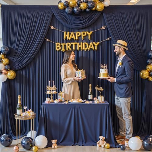 10ft x 7ft Navy Blue Backdrop Curtain for Parties Wedding Wrinkle Free Backdrop Drapes Panels for Baby Shower Gender Reveal Birthday Photo Photography Polyester Fabric Background Decoration - Image 3