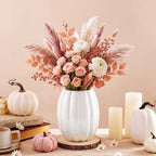 Rtteri 6 Set 5.12" Ceramic Pumpkin Vase with Wood Slices Glazed Fall Flower Pots for Autumn Home Decor Smooth Pottery Planter Pack for Thanksgiving Tabletop Decoration Housewarming Gifts(White) - Image 5