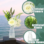 WARMALL Artificial Flowers with Vases, 16 Pcs Bud Vases, & 81 Pcs Artificial Plants DIY Set Suitable for Centerpieces Table Weddings Party Office and Indoor Decor Mini Small Glass Clear(White) - Image 4