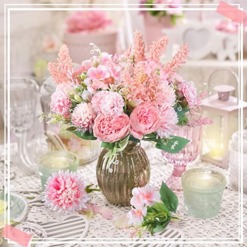 Zeyune 8 Pcs 13.4 Inch Artificial Flowers Bouquet,Peony,Pink - Image 6