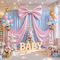 Giant Bow for Backdrop Big Pink Bow 80x24x16 Inch Large Satin Ribbon Bow Wall Decor for Wedding Birthday Baby Shower Party Photo Booth, Washable Reusable Fabric Bow for Nursery Bedroom Door Hanging by Gogoparti