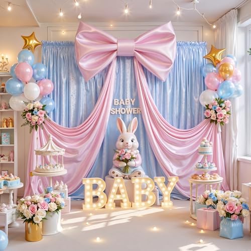 Giant Bow for Backdrop Big Pink Bow 80x24x16 Inch Large Satin Ribbon Bow Wall Decor for Wedding Birthday Baby Shower Party Photo Booth, Washable Reusable Fabric Bow for Nursery Bedroom Door Hanging by Gogoparti
