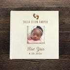 Small Personalized Baby First Year Feet Small Leatherette Photo Album Holds 100 Photos - Image 6