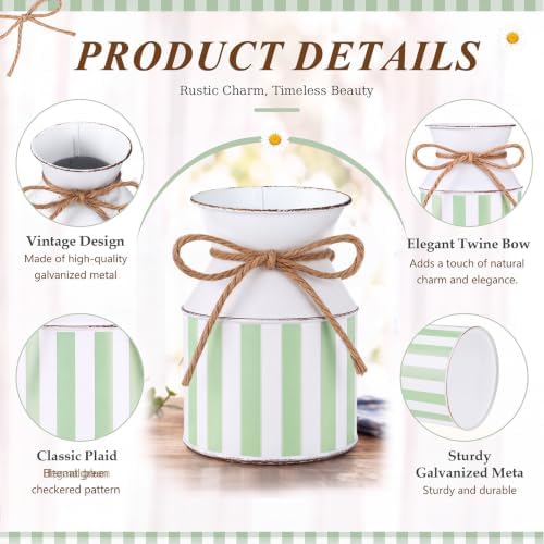 Domensi 6 Pcs Farmhouse Metal Flower Vase, Green Striped Table Centerpiece - Image 3