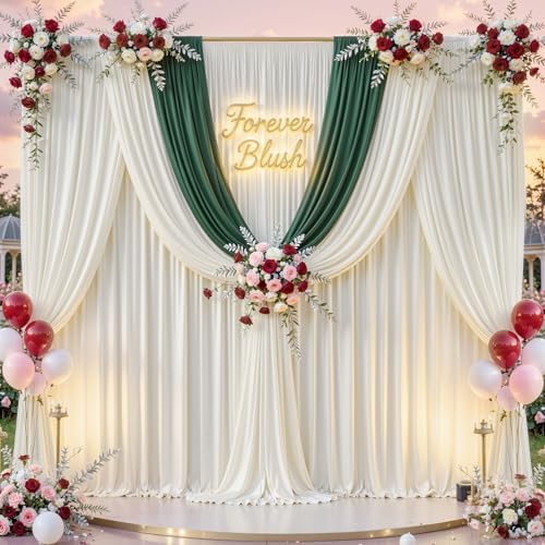 30 ft x 8 ft Ivory Backdrop Curtain Panels, 6 Panels 5 ft x 8 ft Wrinkle Free Polyester Photography Backdrop Drapes, Wedding Party Home Decoration Supplies - Image 3