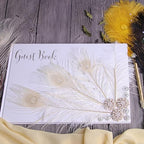 Vijiv Personalized Wedding Guest Book for Wedding Reception Signs, Bridal Baby Shower, Peacock Feather Hardcover Guestbook for Table Decoration Engagement Birthday Party Event, Photo Corners and Pen - Image 6