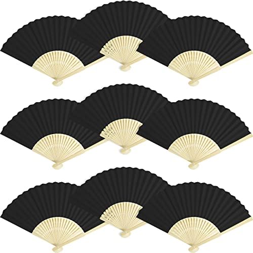 50 Pieces Paper Fans Paper Hand Fan Bamboo Folding Fan Handheld Fan Paper Folded Fan Paper Fan for Wedding Party and Home Decoration (Black) by Grosun