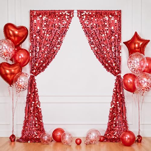Red Big Payette Sequin Backdrop Curtain 4 Panels 2ftx8ft Sparkly Glitter Party Background for Birthday Holiday Wedding Event Decorations - Image 6