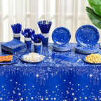 Funnymoom 452 Pcs Navy Blue Birthday Party Decoration Include Royal Blue Paper Plates Diamond Napkins Cups Tablecloth Cutlery Straws Tableware for Birthday Baby Shower Graduation Party Supplies - Image 6