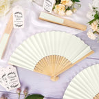 50Set Wedding Hand Fans Party Favors Cream Paper Folding Handheld Fans Bulk, DIY Bamboo Fans with Thank Tag Organza Bag for Summer Guests Bridal Dancing Props Church Decoation - Image 4
