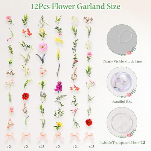 Livole 12Pcs 72Ft Wildflower Garland with Bow Hanging Flower Wall Backdrop - Image 5