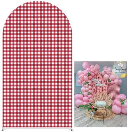 Red and White Plaids Arch Backdrop Cover Strawberry Theme Stretchy Arched Stands Covers for Girls Birthday Baby Shower Parties Decoration(Only Cover) by Aerdce