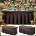 NSSONBEN 2 pk Brown Spandex Tablecloth for 6 Foot Rectangle Tables,Wrinkle Free Fitted Spandex Table Covers 6ft Coffe Stretch Table Cloths with Ruffle Skirt for Parties Weddings Banquet Baby Shower by ENJOYYOURPARTY