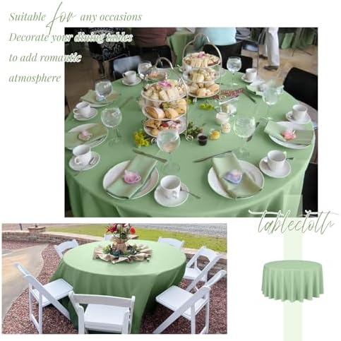 Showgeous 120 Inch Sage Green Round Tablecloths, Polyester Table Covers - Image 3