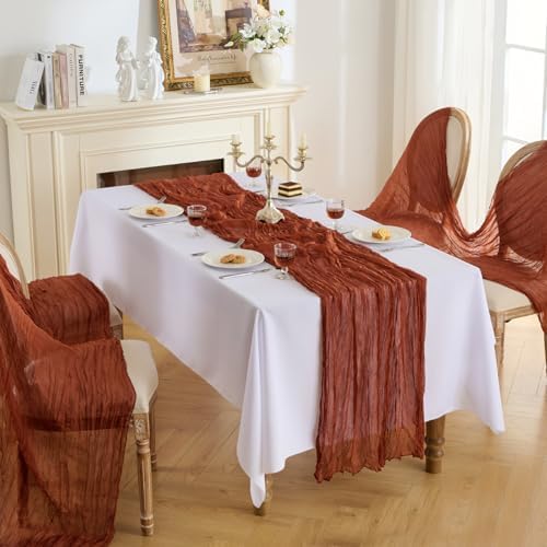 Fanami 6 Pack Cheesecloth Table Runner -10FT Terracotta Boho Gauze Cheese Cloth Table Runner 120 Inches Long Rustic Sheer Fabric Centerpieces for Wedding Birthday Party Bridal Baby Shower Decorations - Image 5