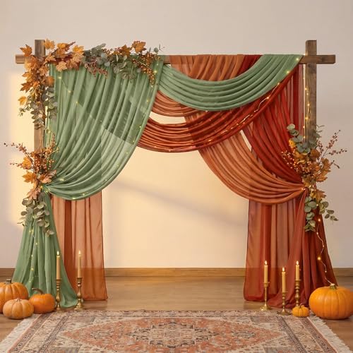 Boao 6 Pcs Fall Burnt Orange Party Decorations Chiffon Table Runners - Image 4