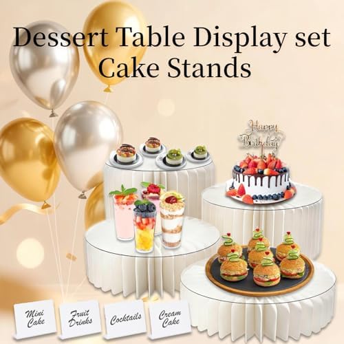 4Pcs Buffet Risers Food Risers for Buffet Table Foldable Cake Display Stands with Mini Table Sign Tall Cardboard Cupcakes Stand for Show Catering Desserts Jewelry Wedding Birthday Party Decoration - Image 6