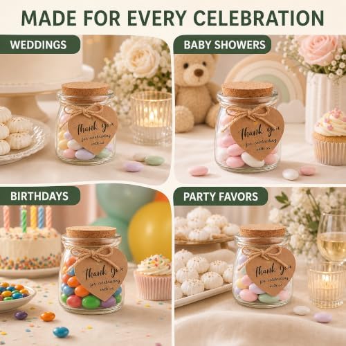 AIXIANG 60 Pack 3.5 oz Glass Jars with Cork Lids & Airtight Plastic Seals - Small Glass Bottles for Wedding Favors, Baby Shower, Spices - Complete DIY Kit with Thank You Stickers, Tags & Twine (100ml) - Image 5