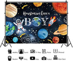 10x8ft Houston We Have a Boy Decorations Backdrop Baby Shower Party Outer Space Rocket Astronaut Planets Star Solar System Background Birthday Party Banner Polyester Fabric - Image 2