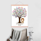 Fingerprint Tree Guest Book Baby Shower Girls Communion Gift DIY Thumbprint Sign-in Book for Guests Creative Canvas Painting with Wooden Hanger Party Decorations-80x120cm - Image 4