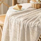 Boho Crochet Cotton Lace Tablecloth Rectangle 60 x 60 Inch Beige - Image 2