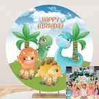 7.2x7.2ft Dinosaur Round Backdrop Cover Cartoon Dinosaur Theme Happy Birthday Photography Background Kids Child Boys Indoor Outdoor Birthday Decoration Party Supplies Photo Booth Studio Props by OERJU