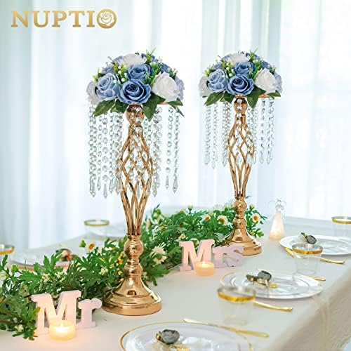 NUPTIO Flower Balls Wedding Table Centerpieces, Dusty Blue & White Roses - Image 4