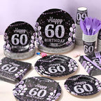 Pickmesh 400 Pcs 60th Birthday Party Supplies Purple Black Plates Serve 50 - Image 6